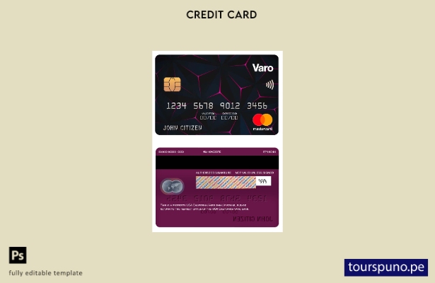 lista para imprimir plantilla de mastercard del banco Varo de California de EE. 